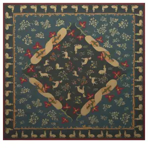 Medieval Bleu French Jacquard Woven Tapestry Throw Blanket 57x57 Inch Medieval Decor