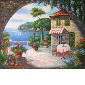 Seaside Cafe Canvas Wall Art 24x36 Coastal European Landscape Home Decor