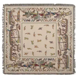 The Bayeux Belgian Jacquard Woven Tapestry Throw Blanket 58x58 Inch Medieval Decor
