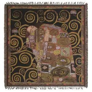 Klimt's Fulfillment Belgian Jacquard Woven Tapestry Throw Blanket 58x58 Inch Art Nouveau Decor
