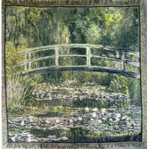Monet's Bridge at Lake Giverny Belgian Jacquard Woven Tapestry Throw 58x58 Inch Art Decor