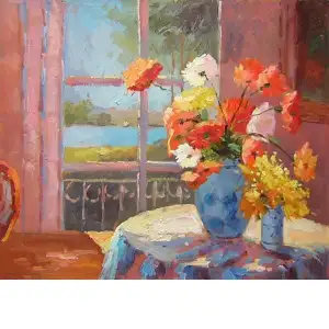 Tabletop Impressions Canvas Oil Painting 24x36 Still Life Contemporary Decorative Wall Art