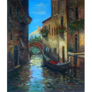 Gondola in Canal Canvas Wall Art 36x24 Venice Italian Cityscape Home Decor