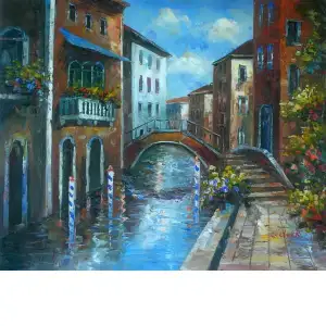Arched Bridge Over Canal I Canvas Wall Art 24x36 Venice Cityscape Home Decor