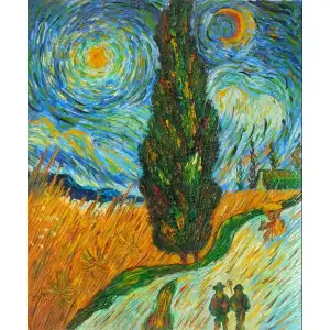 Road With Cypress and Star I Canvas Wall Art 36x24 Van Gogh Home Decor