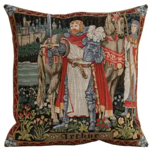 Medieval Legendary King Arthur Tapestry Pillow Cover 18x18 Inch Cotton Jacquard Woven Cushion Cover