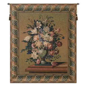 Jan Brueghel de Velours Breughel's Vase Green Belgian Tapestry Wall Hanging 42x35 Inch Cotton Jacquard Woven Wall Tapestry