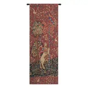 Medieval Portiere Lion Vintage Tapestry Wall Hanging 77 x 27 in Heraldic Jacquard Woven European Wall Decor