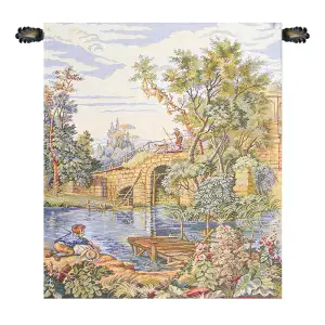Francois Boucher Fishing at the Lake Italian Tapestry Wall Hanging 18x16 Inch Cotton Jacquard Woven Wall Tapestry