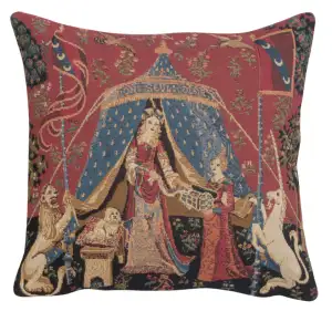 Medieval A Mon Seul Desir Vintage Tapestry Pillow Cover 14x14 Inch Cotton Jacquard Woven Cushion Cover