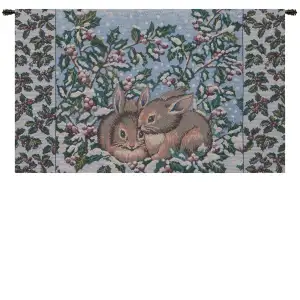 Holiday Bunnies Italian Tapestry 16x26 Christmas Rabbit Jacquard Woven Wall Hanging Seasonal Home Decor