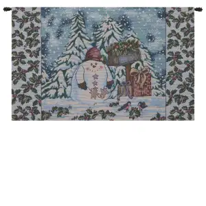 Holiday Snowman Tapestry Wall Hanging 15 x 25 in Christmas Winter Jacquard Woven Seasonal Home Decor