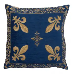 Napoleon Fleur de Lys Blue III Tapestry Pillow Cover 18x18 Inch Cotton Jacquard Woven Cushion Cover