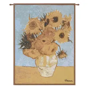 Vincent Van Gogh Sunflowers Vintage Tapestry Wall Hanging 25 x 18 in Floral Fine Art Woven Wall Decor