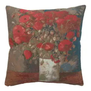 Van Gogh Poppies European Tapestry Pillow Cover 18x18 Inch Pure Cotton Cushion Cover