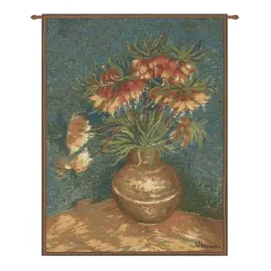 Vincent Van Gogh Lilies Vintage Tapestry Wall Hanging 25 x 18 in Floral Fine Art Jacquard Woven Decor
