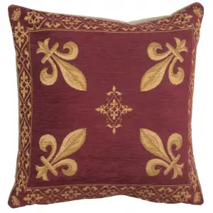 Napoleon Fleur de Lys Red II Tapestry Pillow Cover 18x18 Inch Cotton Jacquard Woven Cushion Cover