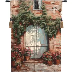 Wooden Doorway Fine Art Tapestry 53 x 35 in Architectural Landscape Jacquard Woven Wall Hanging Home Decor