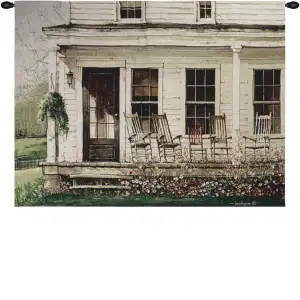 Back Porch Gathering Fine Art Tapestry 35x53 Country Landscape Jacquard Woven Wall Hanging Rustic Home Decor