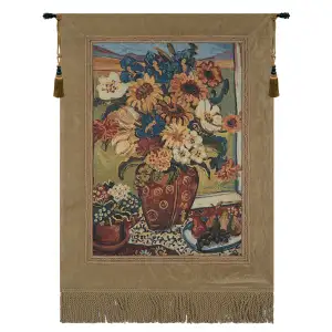 Sunflowers at Window Fine Art Tapestry Wall Hanging 50x35 InchCotton Jacquard Woven Wall Tapestry