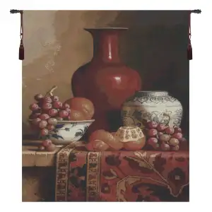 Crimson Still Life Tapestry 44x34 Floral Still Life Jacquard Woven Wall Hanging Traditional Home Decor