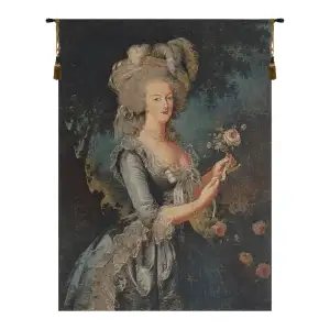 Marie Antoinette With Rose European Tapestry 25 x 19 in French Royal Portrait Jacquard Woven Wall Decor
