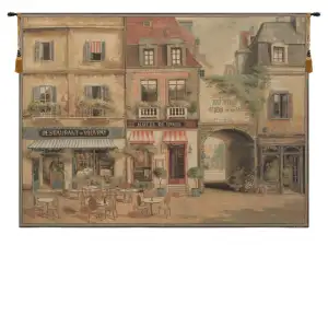 Terrasse Parisienne Vintage Tapestry Wall Hanging 42 x 56 in Paris Cafe Scene Jacquard Woven Wall Decor