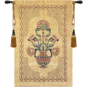 Flowers in Pot European Tapestry Wall Hanging 54x40 Inch Cotton Jacquard Woven Wall Tapestry