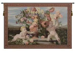 Alberto Passini Angels & Flower Decorative Tapestry Wall Hanging 36 x 50 in Religious Floral Woven Wall Art