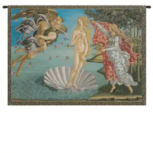 Sandro Botticelli Birth of Venus II Vintage Tapestry Wall Hanging 24 x 35 Renaissance Fine Art Woven Decor