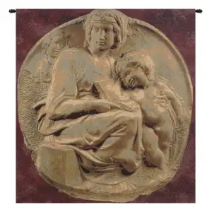Michelangelo Tondo Pitti Italian Tapestry Wall Hanging 26 x 24 Inch Renaissance Religious Jacquard Woven Wall Art