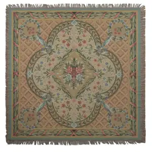 Savonnerie I Belgian Jacquard Woven Tapestry Throw Blanket 58x58 Inch European Floral Decor