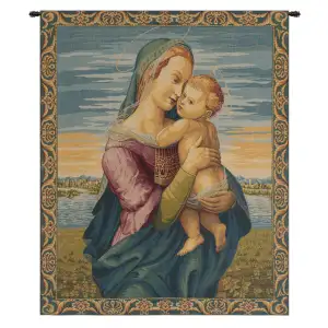 Raphael Madonna with Child Vintage Tapestry Wall Hanging 24 x 20 in Renaissance Christian Jacquard Woven Wall Art - B - H 12" x W 8"