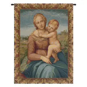 Raphael Cowper Madonna Vintage Tapestry Wall Hanging 24 x 20 in Renaissance Religious Jacquard Woven Wall Art - B - H 12" x W 8"