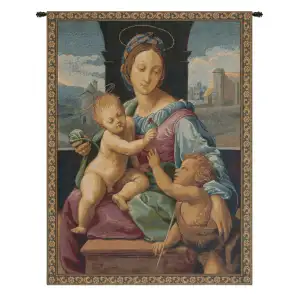 Raphael Madonna Aldobrandini Vintage Tapestry Wall Hanging 24 x 20 in Renaissance Christian Jacquard Woven Wall Art - B - H 12" x W 8"