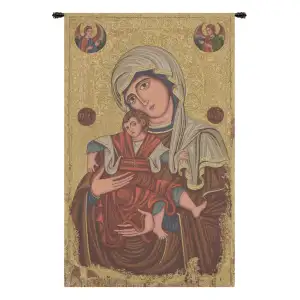 Alberto Passini Madonna Vittorie Religious Tapestry Wall Hanging 21 x 13 in Christian Jacquard Woven Wall Art