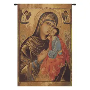 Alberto Passini Greek Madonna Religious Tapestry Wall Hanging 26 x 17 in Christian Jacquard Woven Wall Art