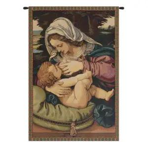 Raphael Madonna del Cuscino Vintage Tapestry Wall Hanging 22 x 17 in Renaissance Christian Jacquard Woven Wall Art
