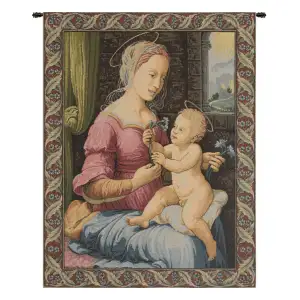 Raphael Madonna del Garofano Vintage Tapestry Wall Hanging 24 x 20 in Renaissance Christian Jacquard Woven Wall Art