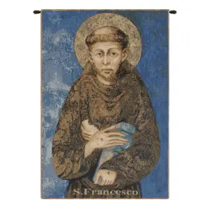 Alberto Passini St. Francis of Assisi Italian Tapestry Wall Hanging 18x11 Inch Cotton Jacquard Woven Wall Tapestry