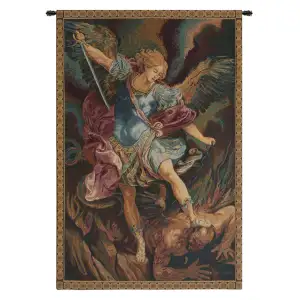 Guido Reni St. Michael Italian Tapestry Wall Hanging 26x17 Inch Cotton Jacquard Woven Wall Tapestry