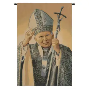 Alberto Passini Papa Wojtyla Pope John Paul II Italian Tapestry Wall Hanging 24x17 Inch Cotton Jacquard Woven Wall Tapestry