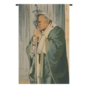 Pope John Paul II Italian Tapestry Wall Hanging 24x17 Inch Cotton Jacquard Woven Wall Tapestry