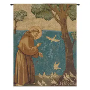 Giotto di Bondone Francis Preaching to the Birds Italian Tapestry Wall Hanging 24x18 Inch Cotton Jacquard Woven Wall Tapestry