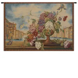 Alberto Passini Venice Balcony with Flowers Italian Tapestry Wall Hanging 26x36 Inch Cotton Jacquard Woven Wall Tapestry