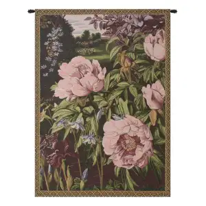 Alberto Passini Pink Peonies Italian Tapestry Wall Hanging 35x25 Inch Cotton Jacquard Woven Wall Tapestry