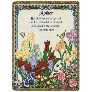 Mother Proverbs 31:28 Jacquard Woven Tapestry Throw Blanket 52x68 Inch Religious Gift Decor