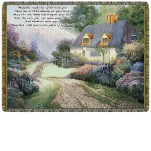 Cottage Path Jacquard Woven Tapestry Throw Blanket 52x68 Inch Country Landscape Decor
