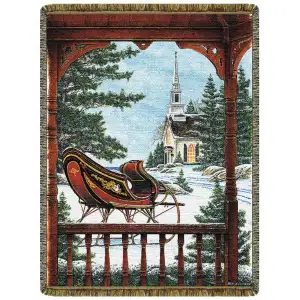 White Christmas Jacquard Woven Tapestry Throw Blanket 52x68 Inch Holiday Winter Decor