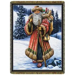 Christmas Santa Jacquard Woven Tapestry Throw Blanket 52x68 Inch Holiday Home Decor